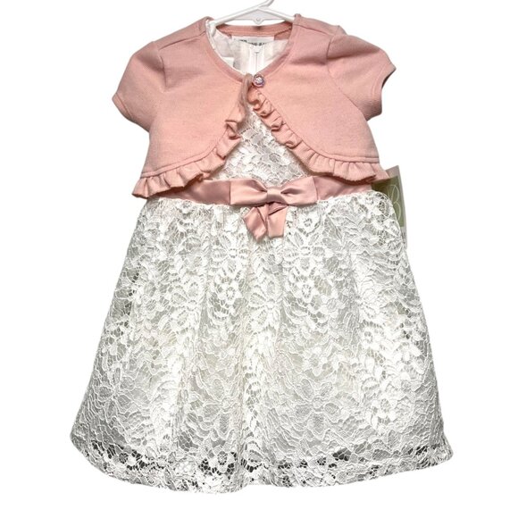 Bonnie Jean Other - Bonnie Jean Infant Girls White Dress Pink Ruffle Cardigan Size 2T‎ Flower Girl